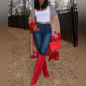 Taupe & Red Scenic Cardigan